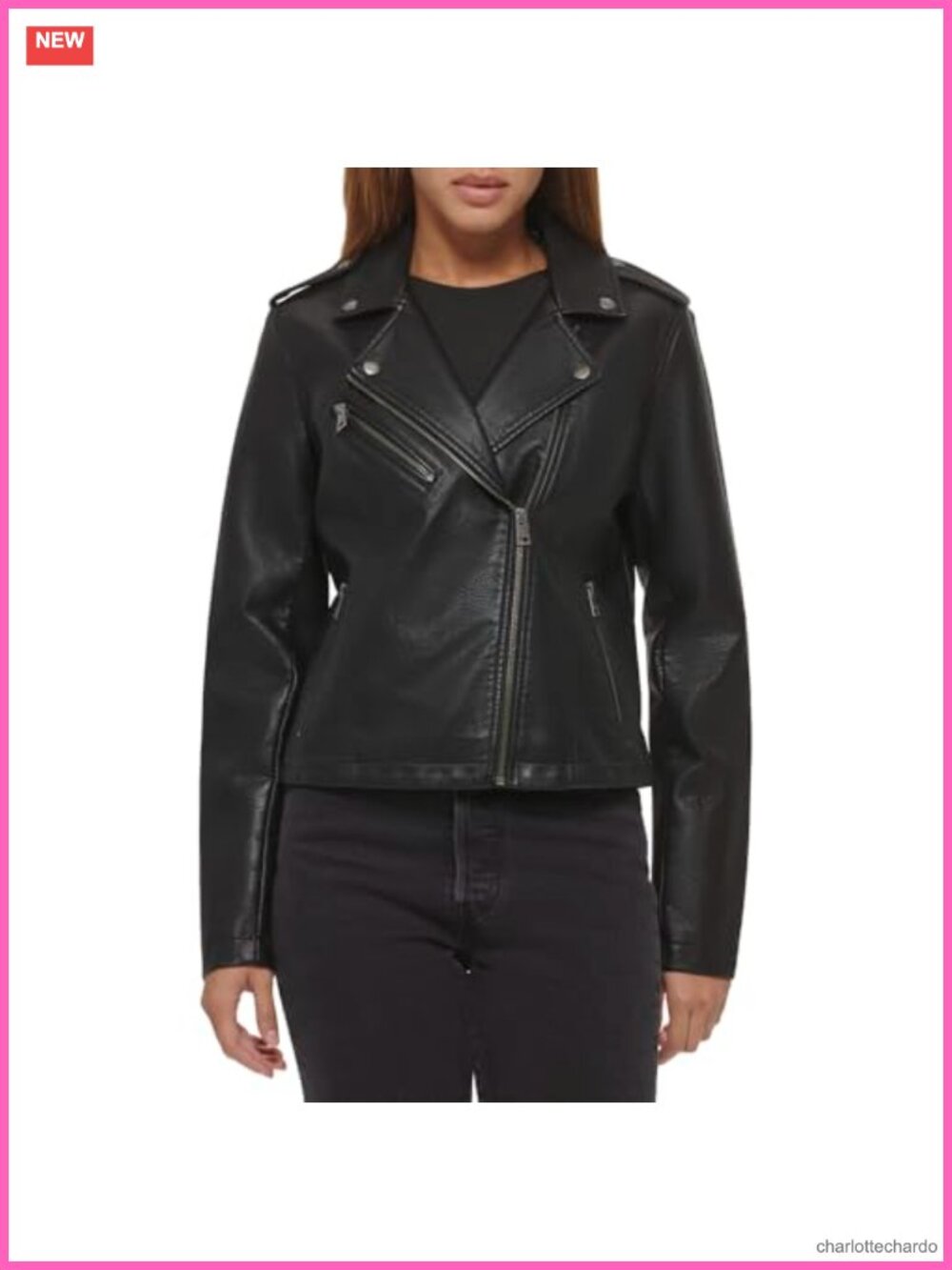 Faux Leather Moto Jacket Asymmetrical Zip Snap Lapels Womens